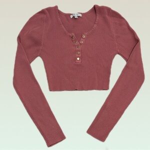 Love Tree long-sleeved ribbed low-cut crop top